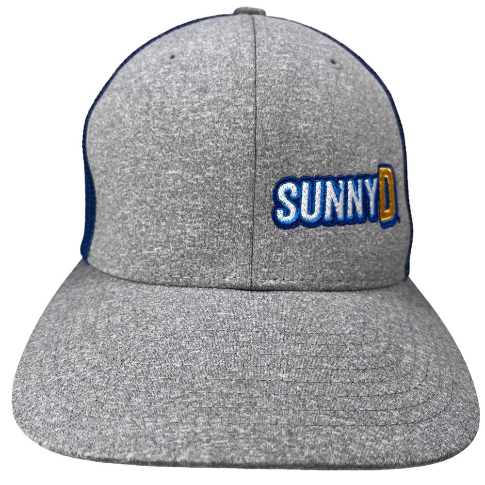Sunny D FlexFit Hat Blue Mesh and Light Gray Cap, Stitched Logo